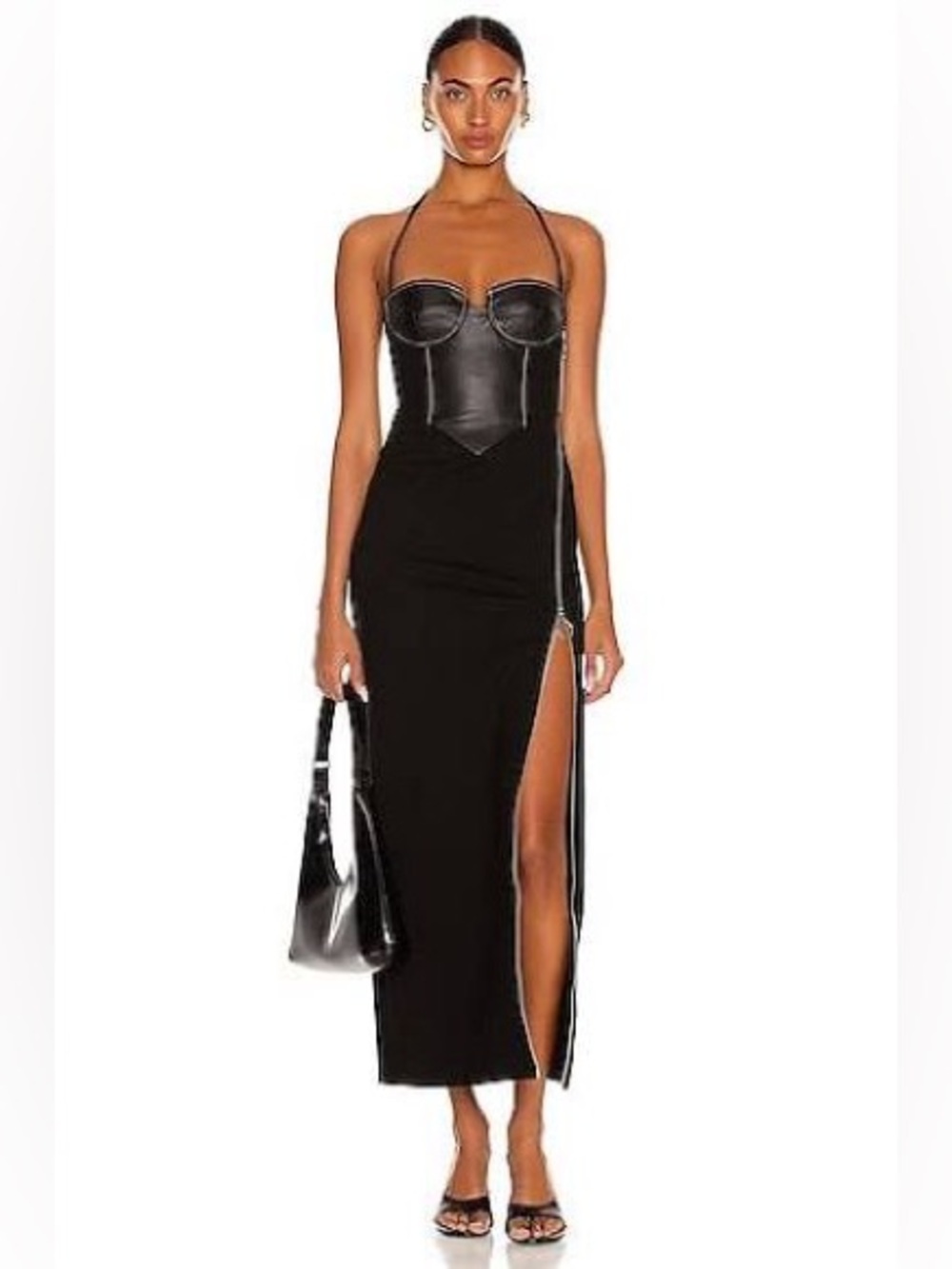 Staud hindley bustier dress XS black maxi evening dress NWT faux leather